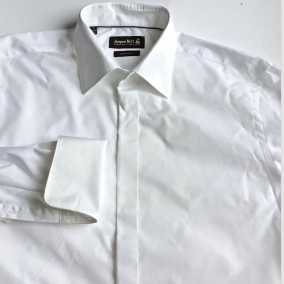 Jacques Britt  solid white F cuffed button front cotton shirt Sz 40 ~ 15 3/4 - Picture 1 of 10